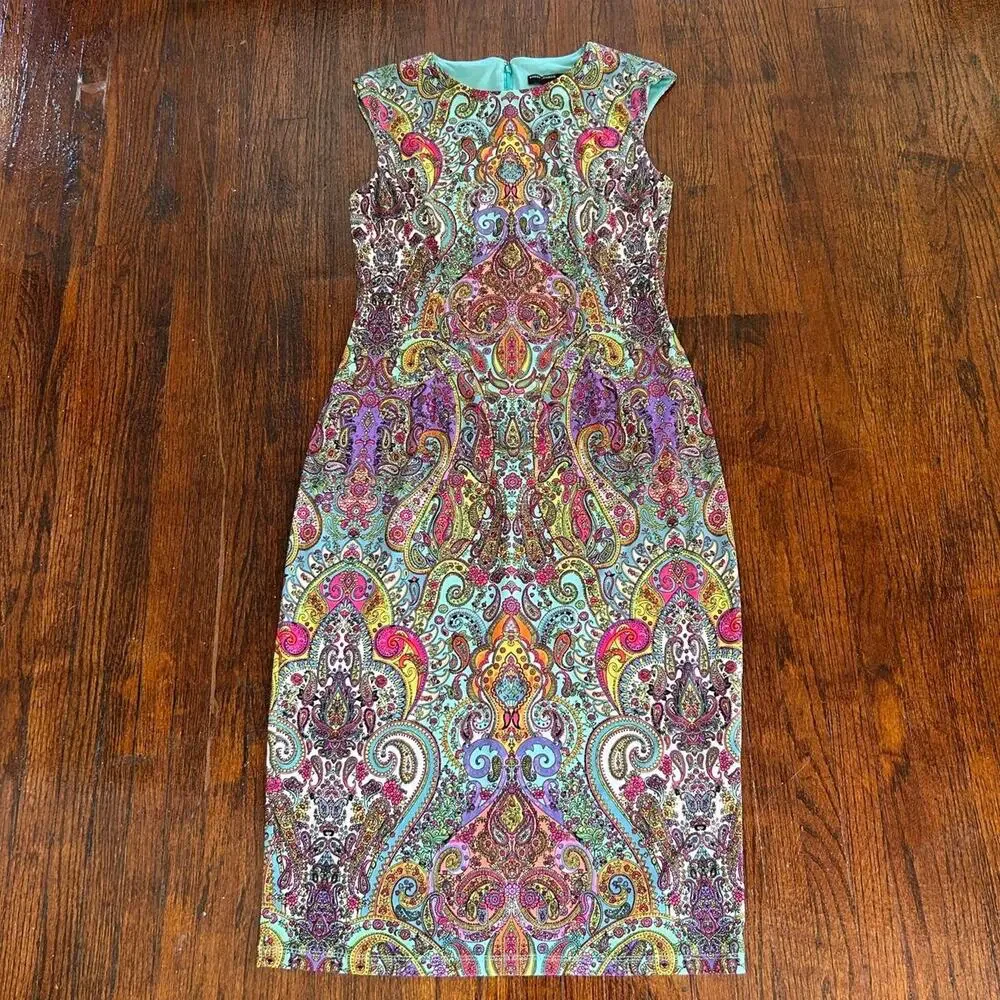 Maggy london paisley dress multicoloured pencil Sz 6